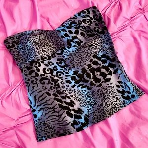 UO Sparkle & Fade Blue Animal Print Tube Top L